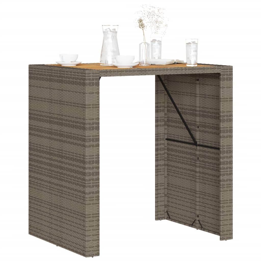 Garden Bar Table with Acacia Wood Top Grey 105x80x110 cm Poly Rattan