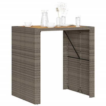 Garden Bar Table with Acacia Wood Top Grey 105x80x110 cm Poly Rattan