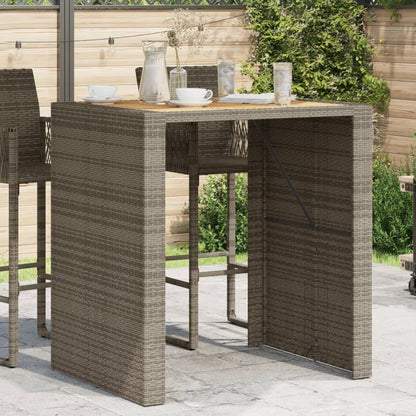 Garden Bar Table with Acacia Wood Top Grey 105x80x110 cm Poly Rattan