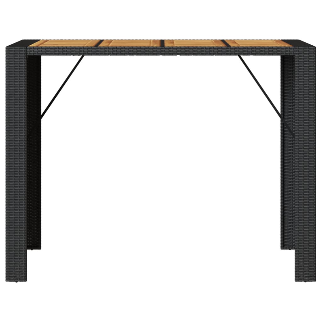 Garden Bar Table with Acacia Wood Top Black 145x80x110 cm Poly Rattan