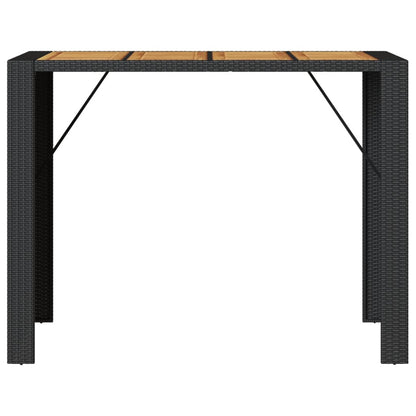 Garden Bar Table with Acacia Wood Top Black 145x80x110 cm Poly Rattan