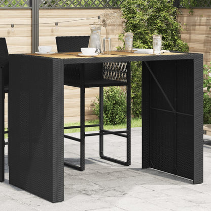 Garden Bar Table with Acacia Wood Top Black 145x80x110 cm Poly Rattan