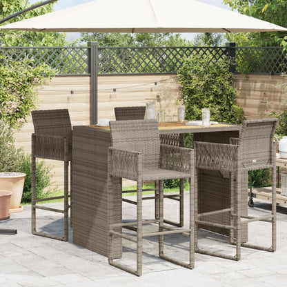 Garden Bar Table with Acacia Wood Top Grey 145x80x110 cm Poly Rattan