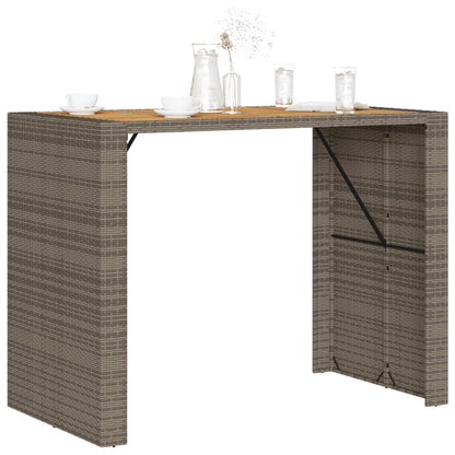 Garden Bar Table with Acacia Wood Top Grey 145x80x110 cm Poly Rattan