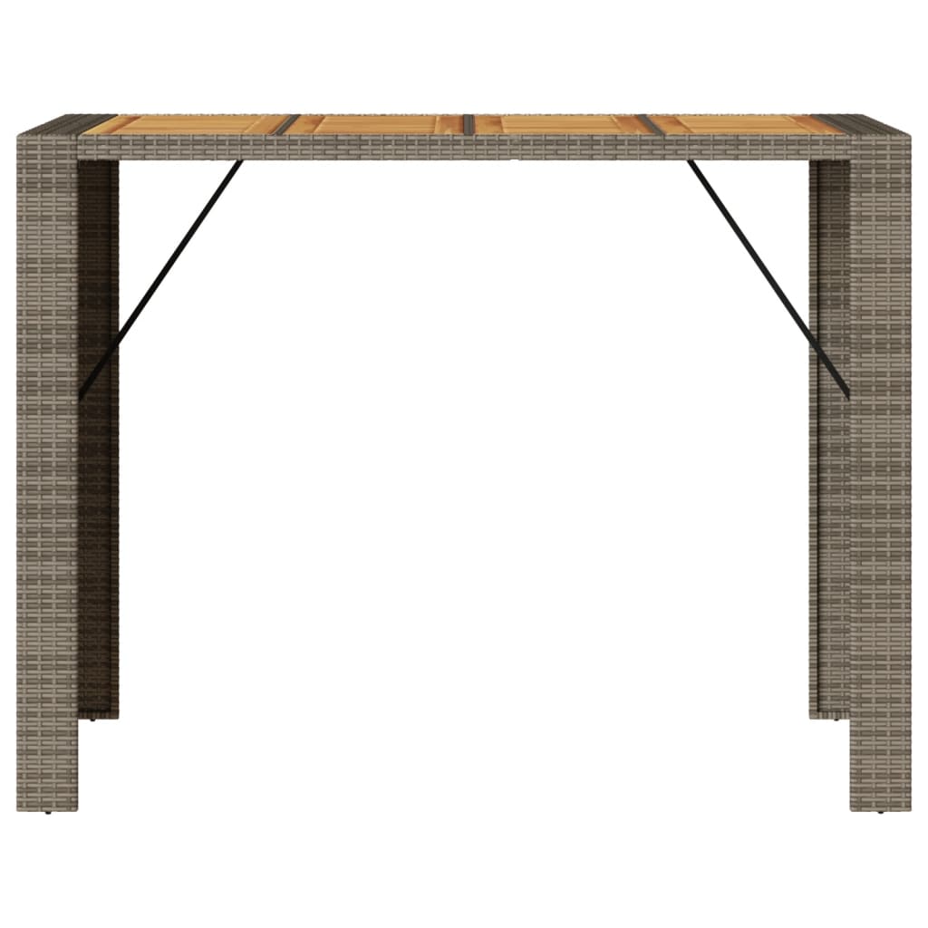 Garden Bar Table with Acacia Wood Top Grey 145x80x110 cm Poly Rattan