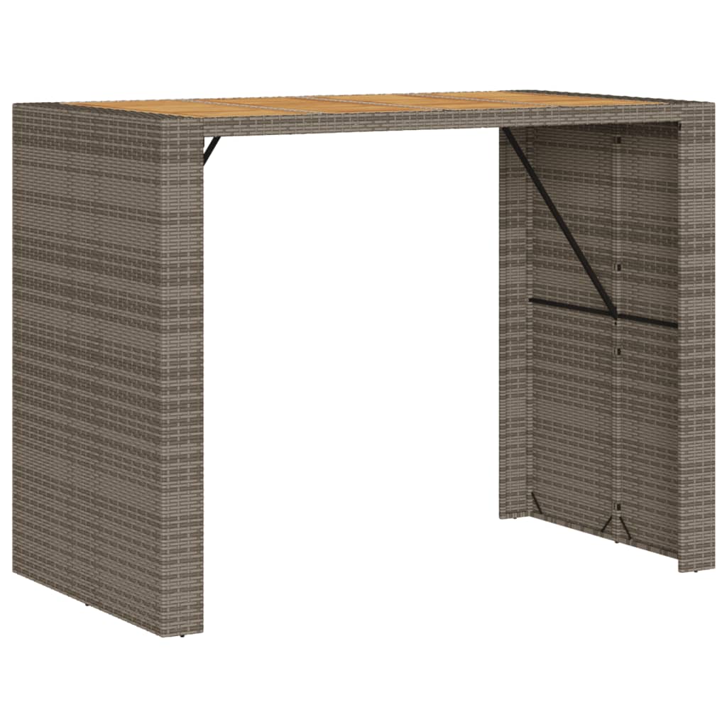 Garden Bar Table with Acacia Wood Top Grey 145x80x110 cm Poly Rattan