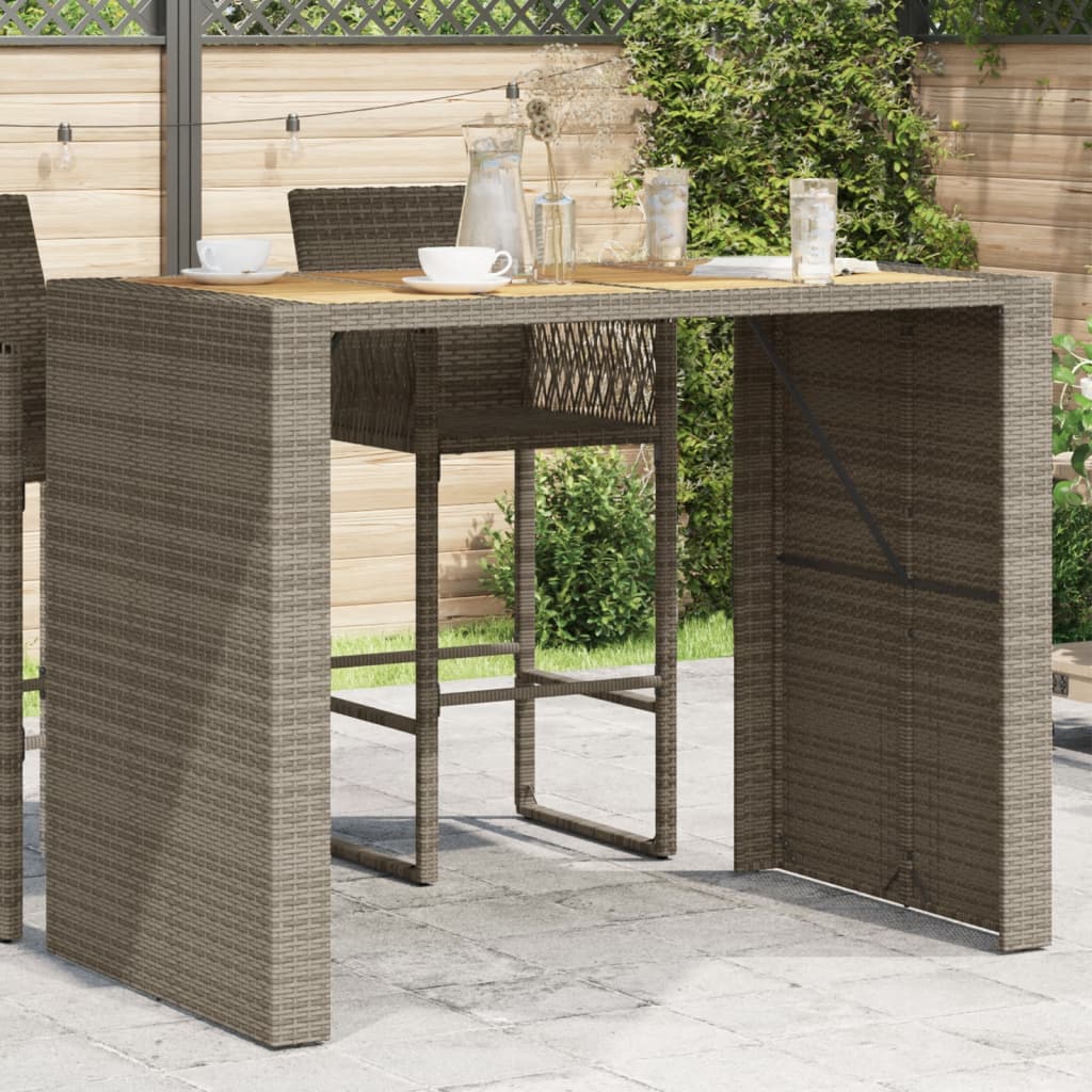 Garden Bar Table with Acacia Wood Top Grey 145x80x110 cm Poly Rattan