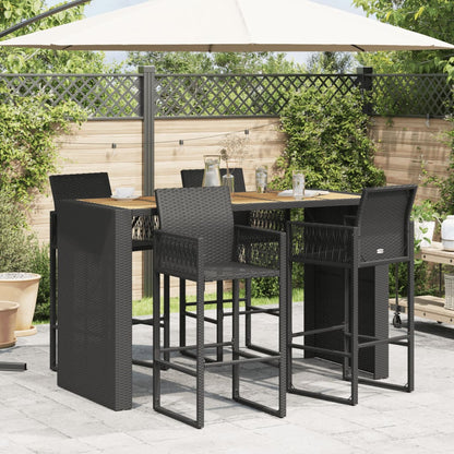 Garden Bar Table with Acacia Wood Top Black 185x80x110 cm Poly Rattan