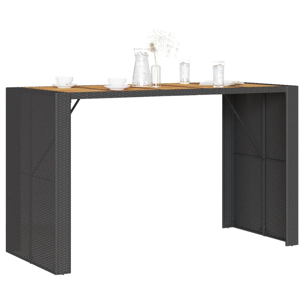 Garden Bar Table with Acacia Wood Top Black 185x80x110 cm Poly Rattan