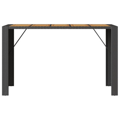 Garden Bar Table with Acacia Wood Top Black 185x80x110 cm Poly Rattan