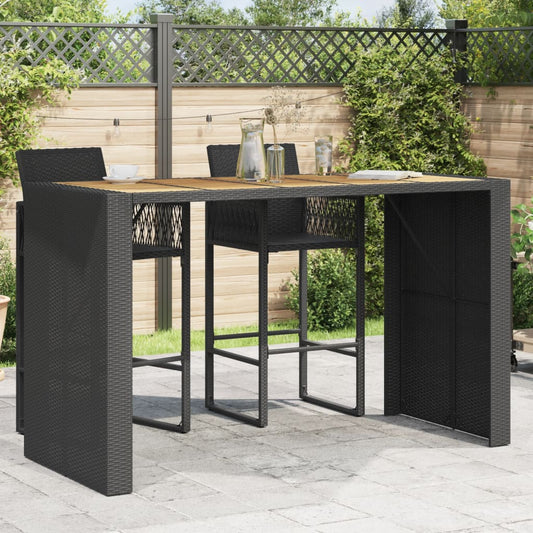 Garden Bar Table with Acacia Wood Top Black 185x80x110 cm Poly Rattan