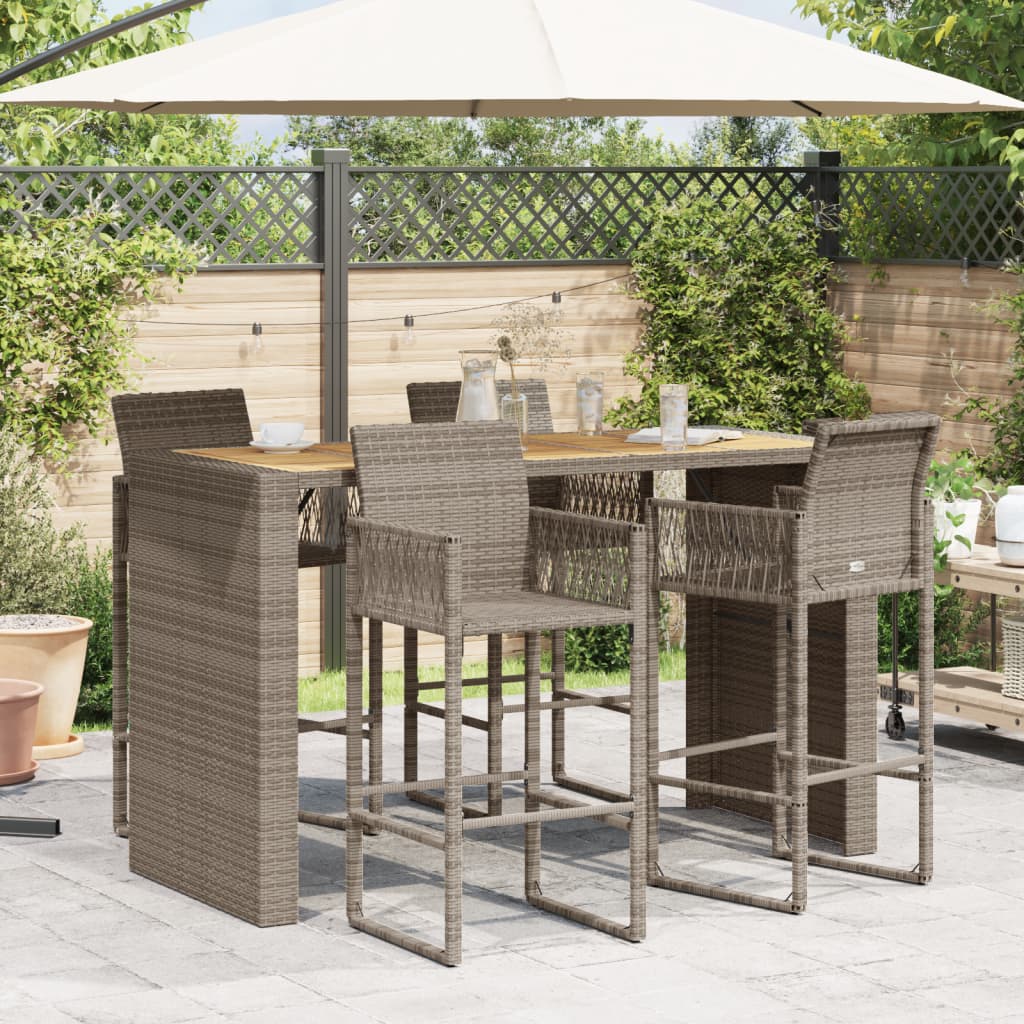 Garden Bar Table with Acacia Wood Top Grey 185x80x110 cm Poly Rattan