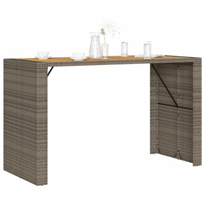 Garden Bar Table with Acacia Wood Top Grey 185x80x110 cm Poly Rattan