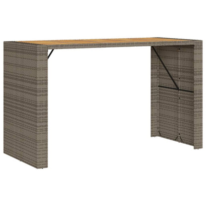 Garden Bar Table with Acacia Wood Top Grey 185x80x110 cm Poly Rattan