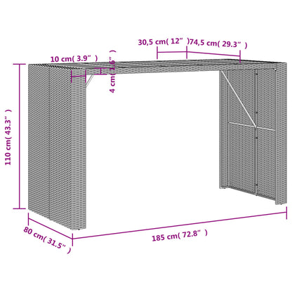 Garden Bar Table with Acacia Wood Top Grey 185x80x110 cm Poly Rattan