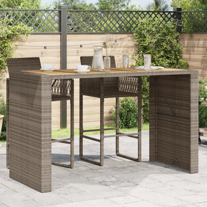 Garden Bar Table with Acacia Wood Top Grey 185x80x110 cm Poly Rattan