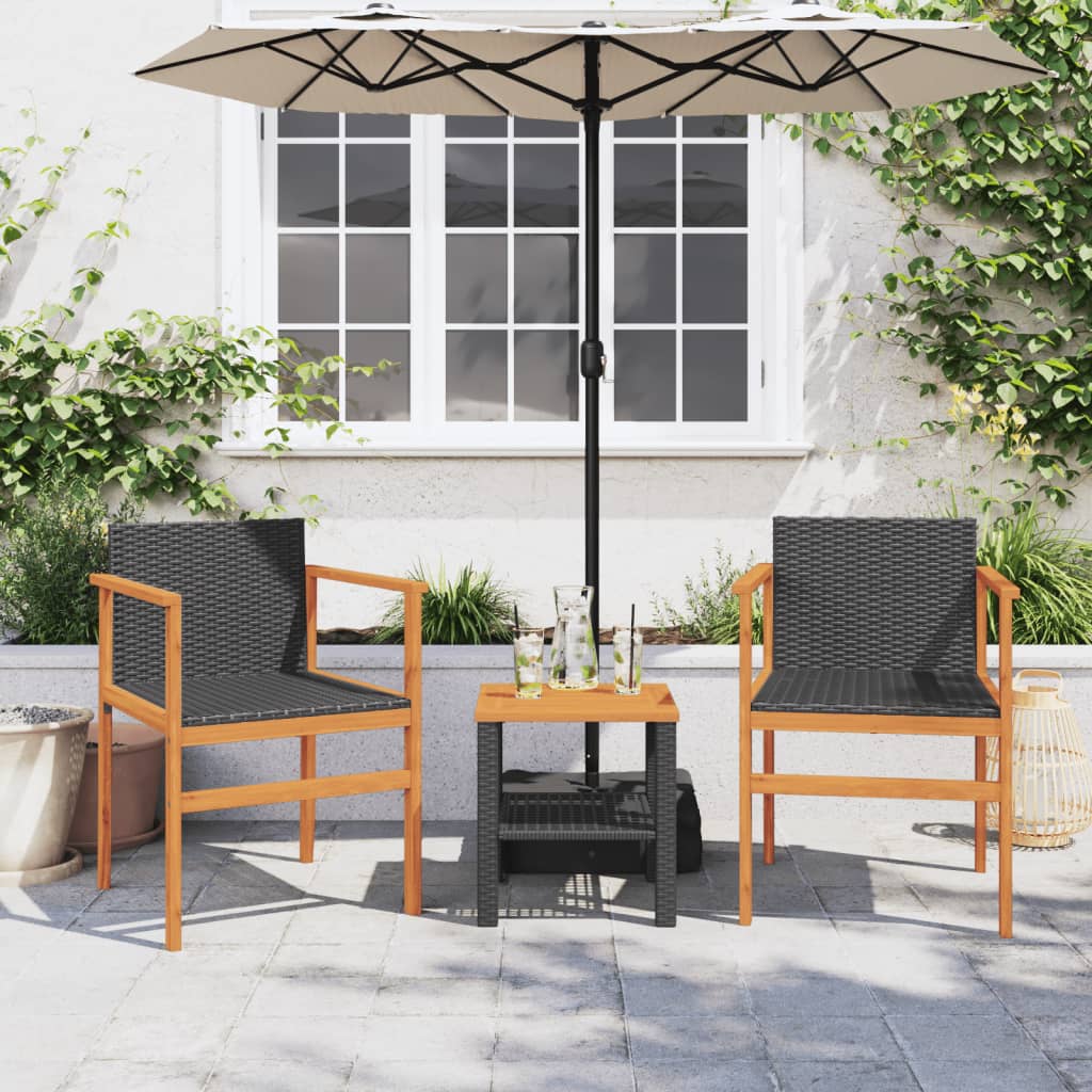 Garden Chairs 2 pcs Black Poly Rattan&Solid Wood