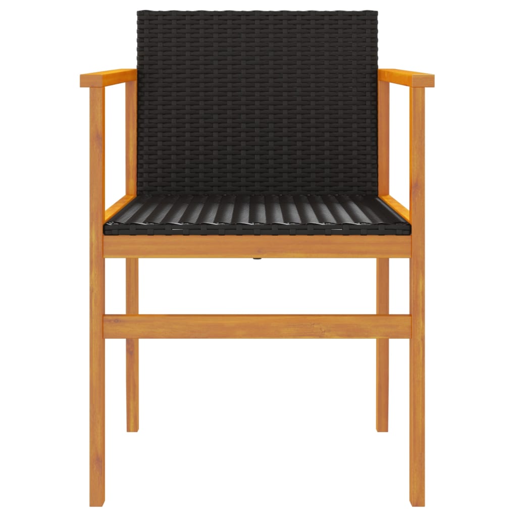 Garden Chairs 2 pcs Black Poly Rattan&Solid Wood