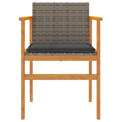 Garden Chairs with Cushions 2 pcs Grey Poly Rattan&Solid Wood