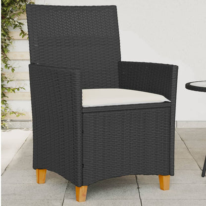 Garden Chairs with Cushions 2 pcs Black Poly Rattan&Solid Wood