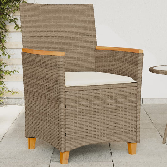 Garden Chairs with Cushions 2 pcs Beige Poly Rattan&Solid Wood