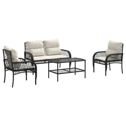 4 Piece Garden Sofa Set with Cushions Black Poly Rattan