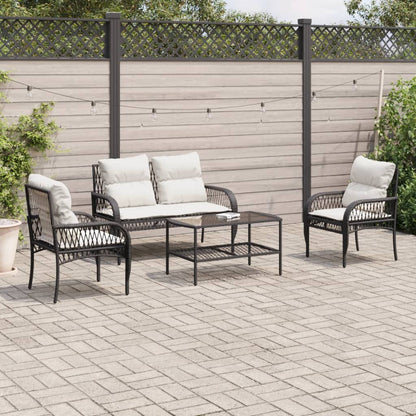 4 Piece Garden Sofa Set with Cushions Black Poly Rattan