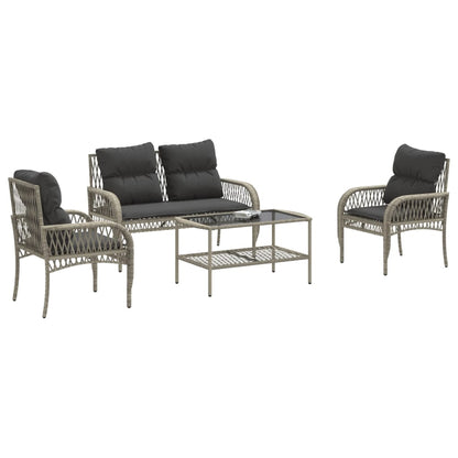 4 Piece Garden Sofa Set with Cushions Light Grey Poly Rattan