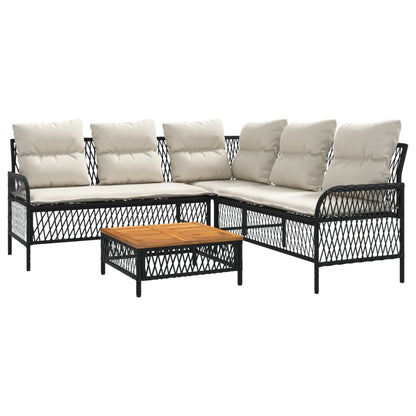 2 Piece Garden Sofa Set with Cushions Black Poly Rattan