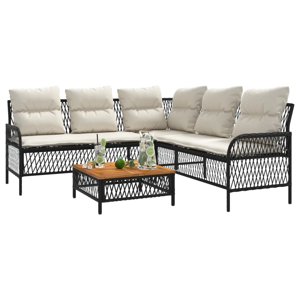 2 Piece Garden Sofa Set with Cushions Black Poly Rattan