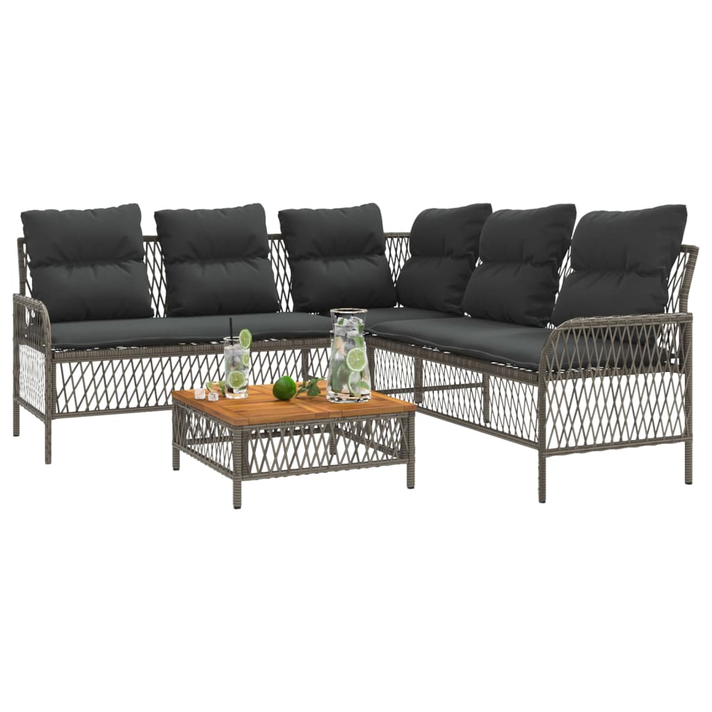 2 Piece Garden Sofa Set with Cushions Grey Poly Rattan