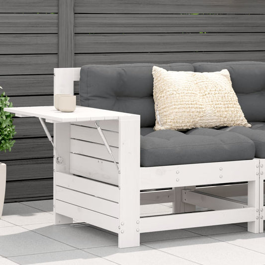 Garden Armrest Sofa with Side Table White Solid Wood Pine