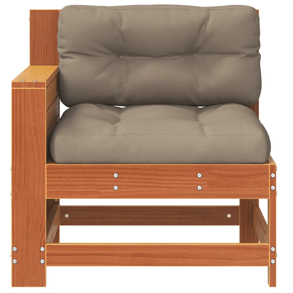 Garden Armrest Sofa with Cushion Wax Brown Solid Wood Pine