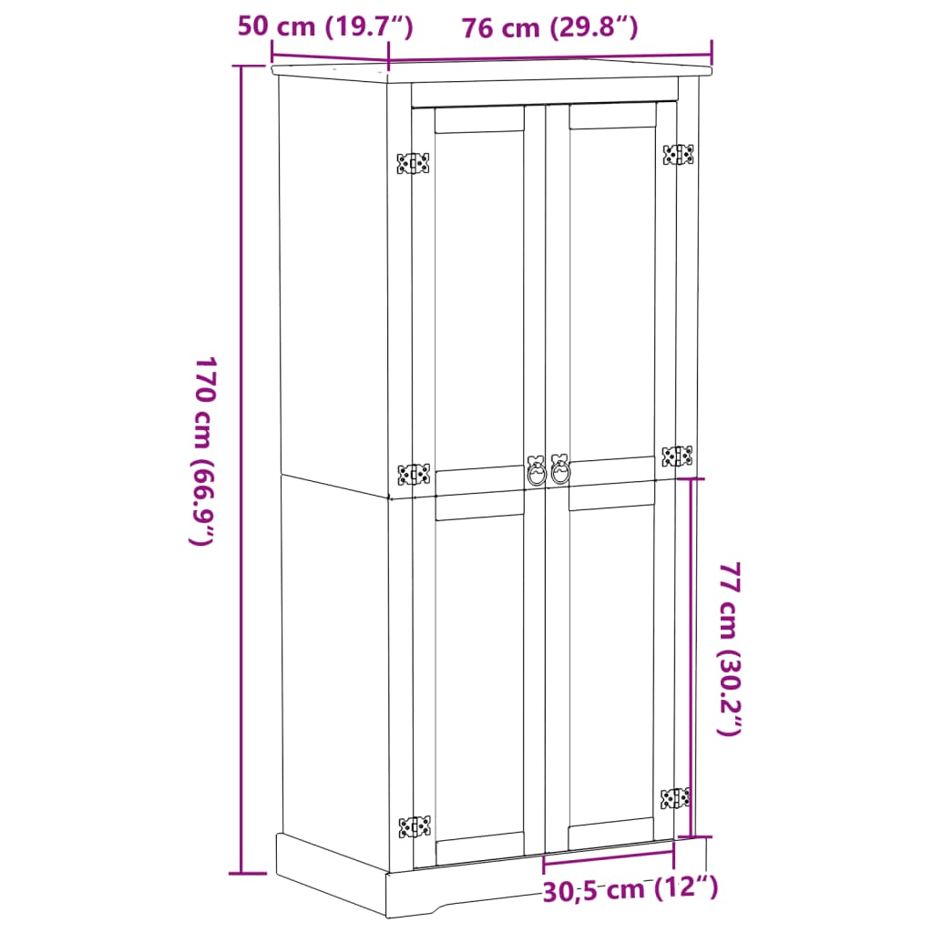 Wardrobe Corona 76x50x170 cm Solid Wood Pine