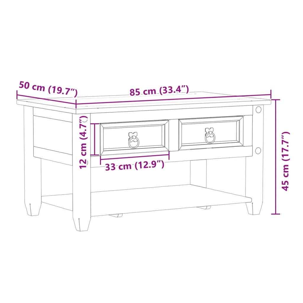 Coffee Table with Drawers Corona 85x50x45 cm Solid Wood Pine