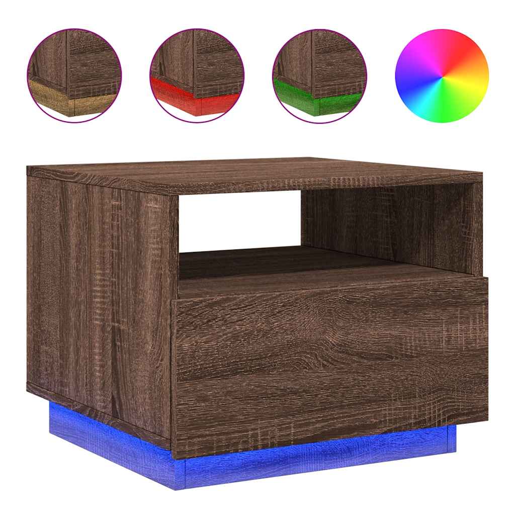 Coffee Table with LED Lights Brown Oak 50x49x40 cm