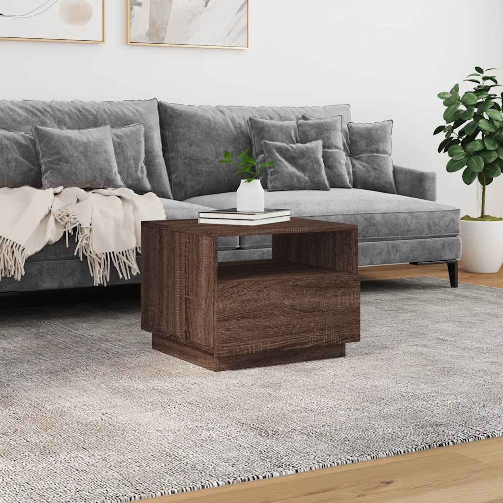 Coffee Table with LED Lights Brown Oak 50x49x40 cm