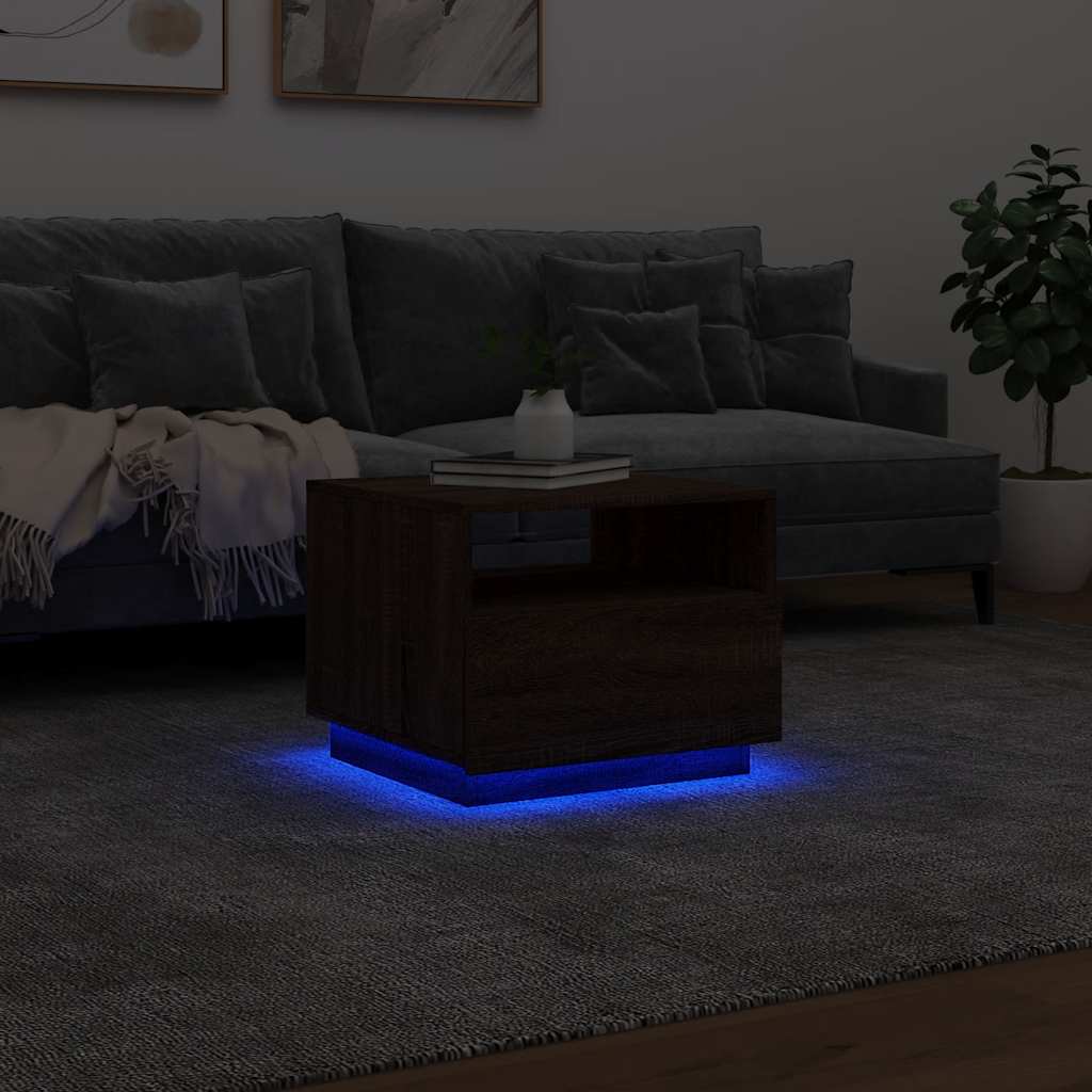 Coffee Table with LED Lights Brown Oak 50x49x40 cm