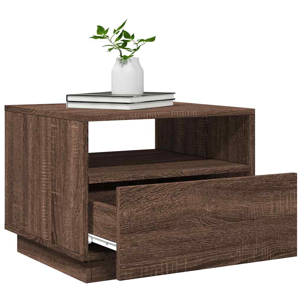 Coffee Table with LED Lights Brown Oak 50x49x40 cm