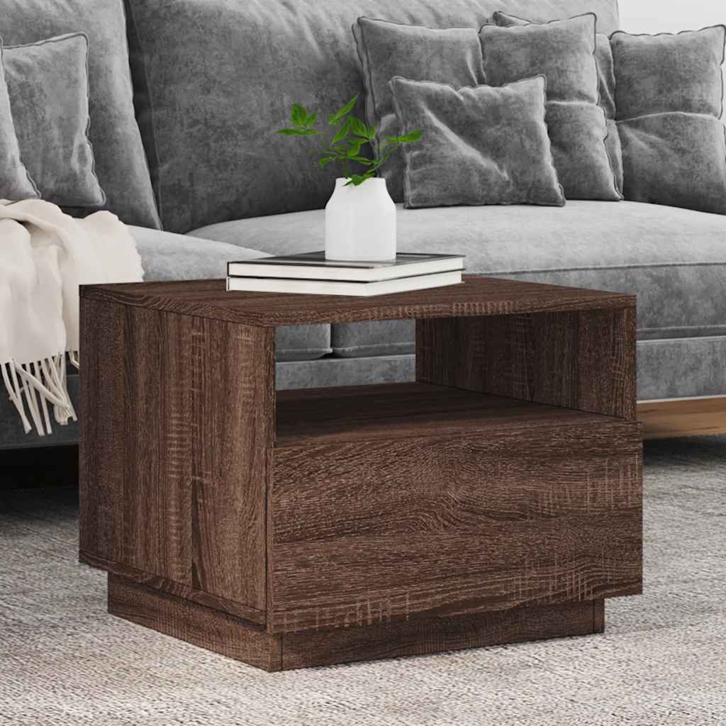 Coffee Table with LED Lights Brown Oak 50x49x40 cm