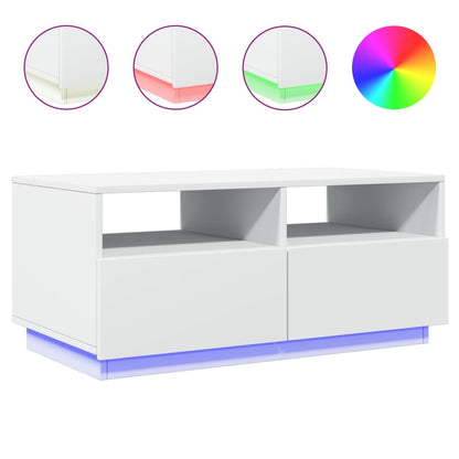 Coffee Table with LED Lights White 90x49x40 cm