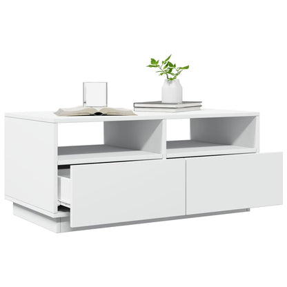 Coffee Table with LED Lights White 90x49x40 cm