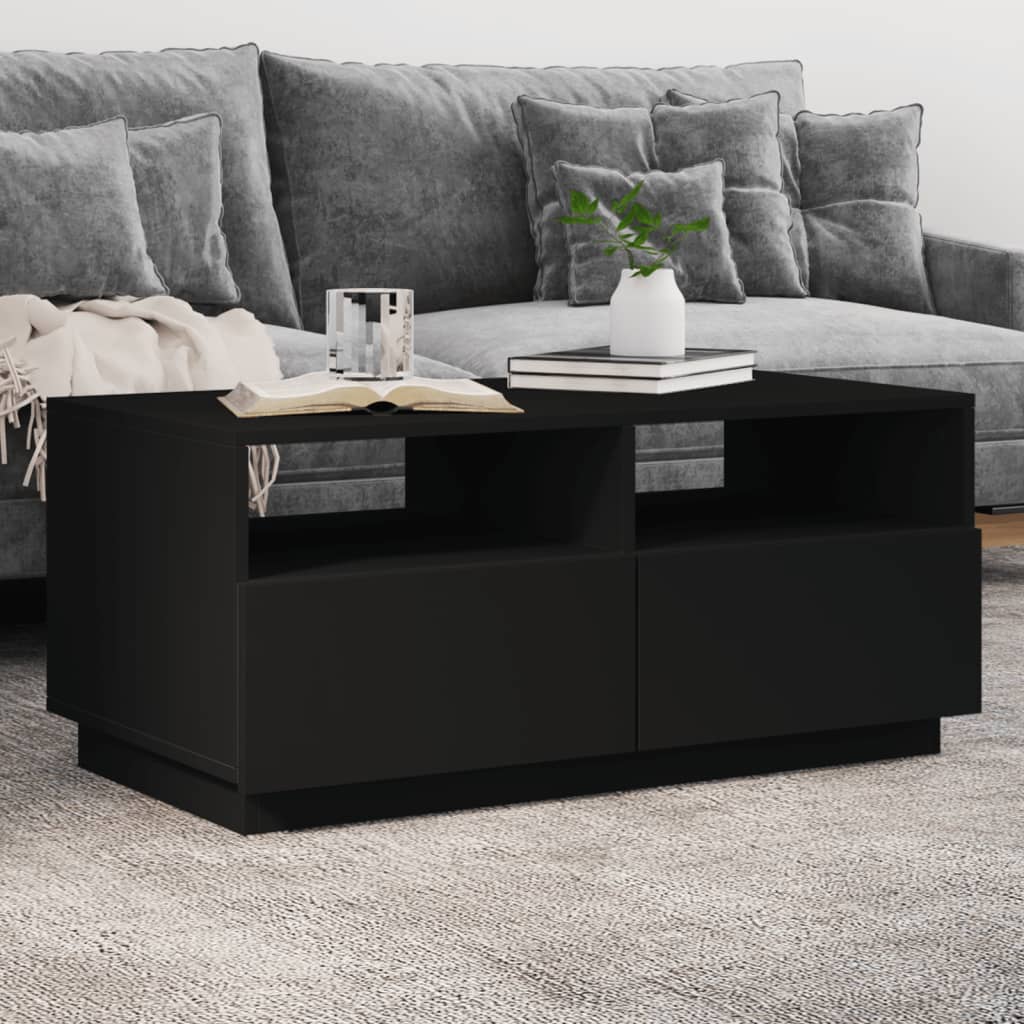 Coffee Table with LED Lights Black 90x49x40 cm