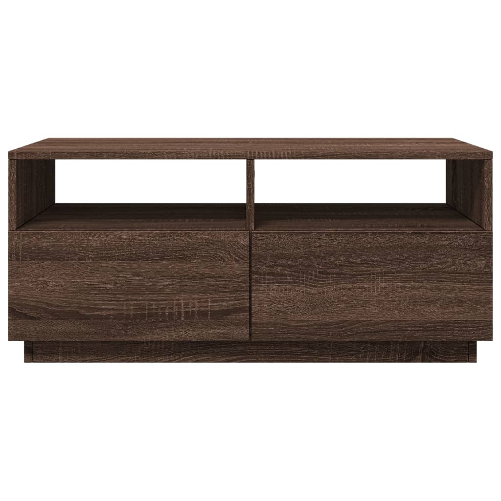 Coffee Table with LED Lights Brown Oak 90x49x40 cm