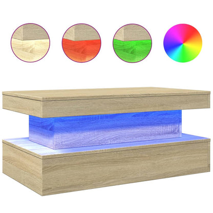 Coffee Table with LED Lights Sonoma Oak 90x50x40 cm