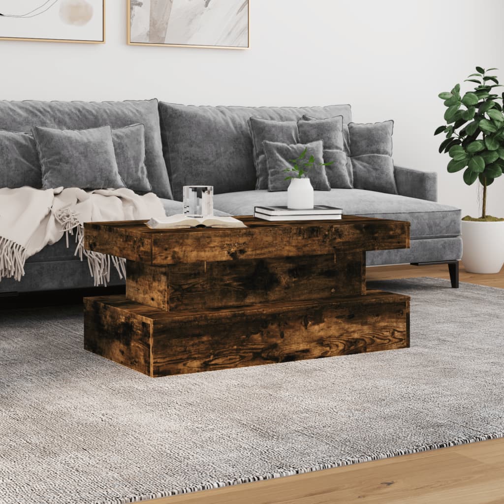 Coffee Table with LED Lights Smoked Oak 90x50x40 cm