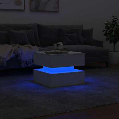 Coffee Table with LED Lights White 50x50x40 cm