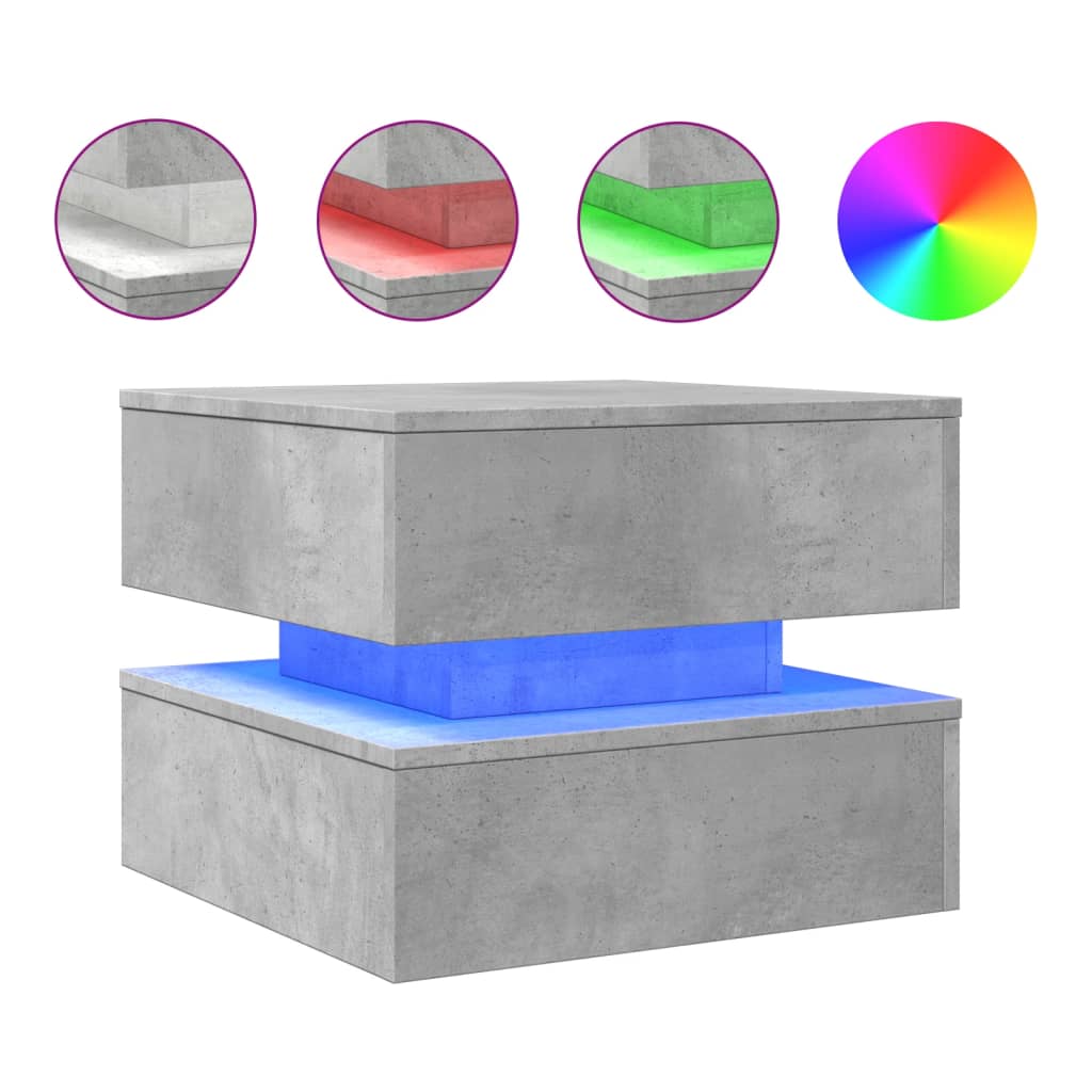 Coffee Table with LED Lights Concrete Grey 50x50x40 cm