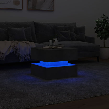 Coffee Table with LED Lights Concrete Grey 50x50x40 cm