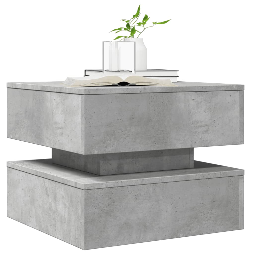 Coffee Table with LED Lights Concrete Grey 50x50x40 cm